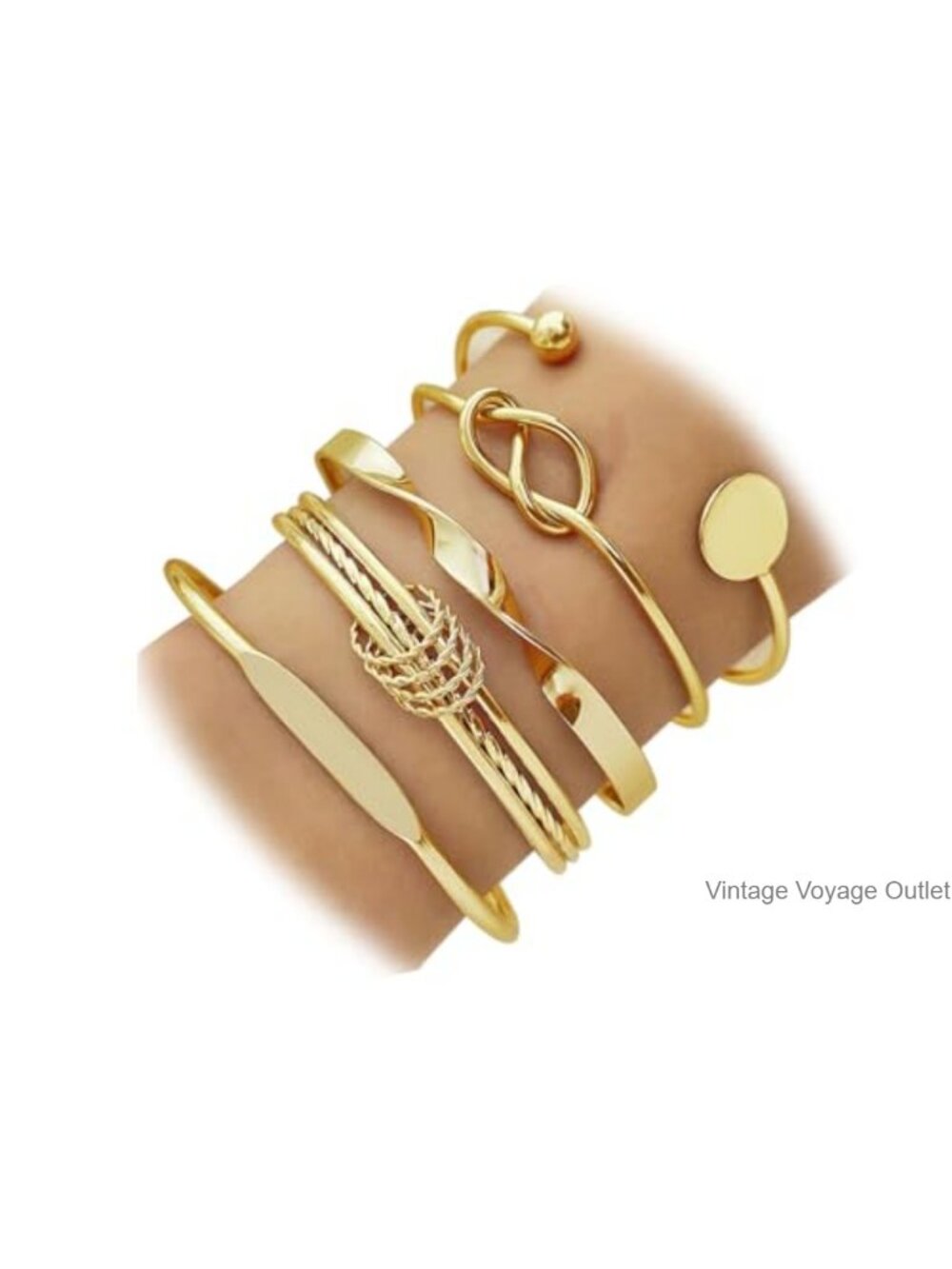 14k Gold Plated Bangle Bracelets Set Stackable Cuff Boho Jewelry Gift for Her